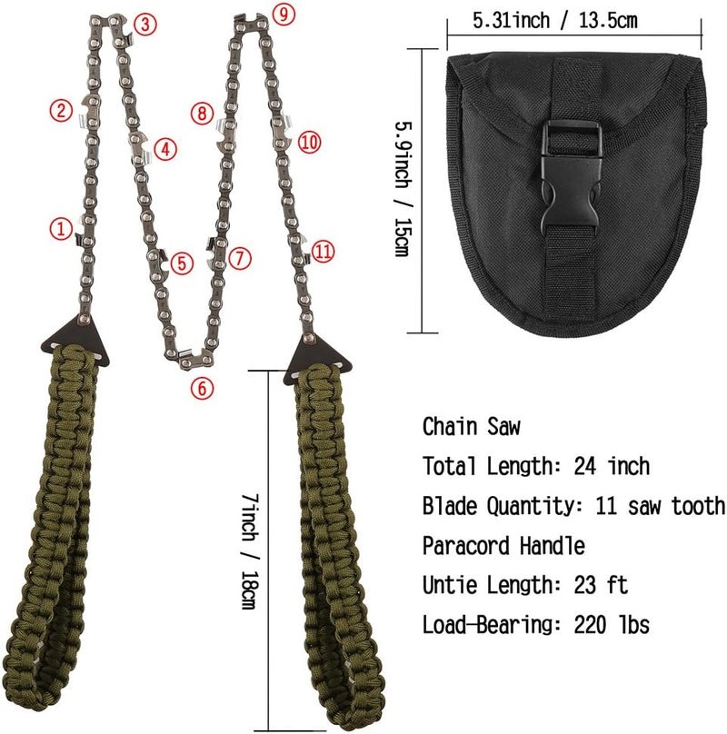 Skyocean Pocket Chainsaw with Paracord Handle 24 Inches 11 Teeth Folding Chain Hand Saw Fast Wood & Tree Cutting Emergency Survival Gear Best for Camping Backpacking Hiking Hunting - Image 2